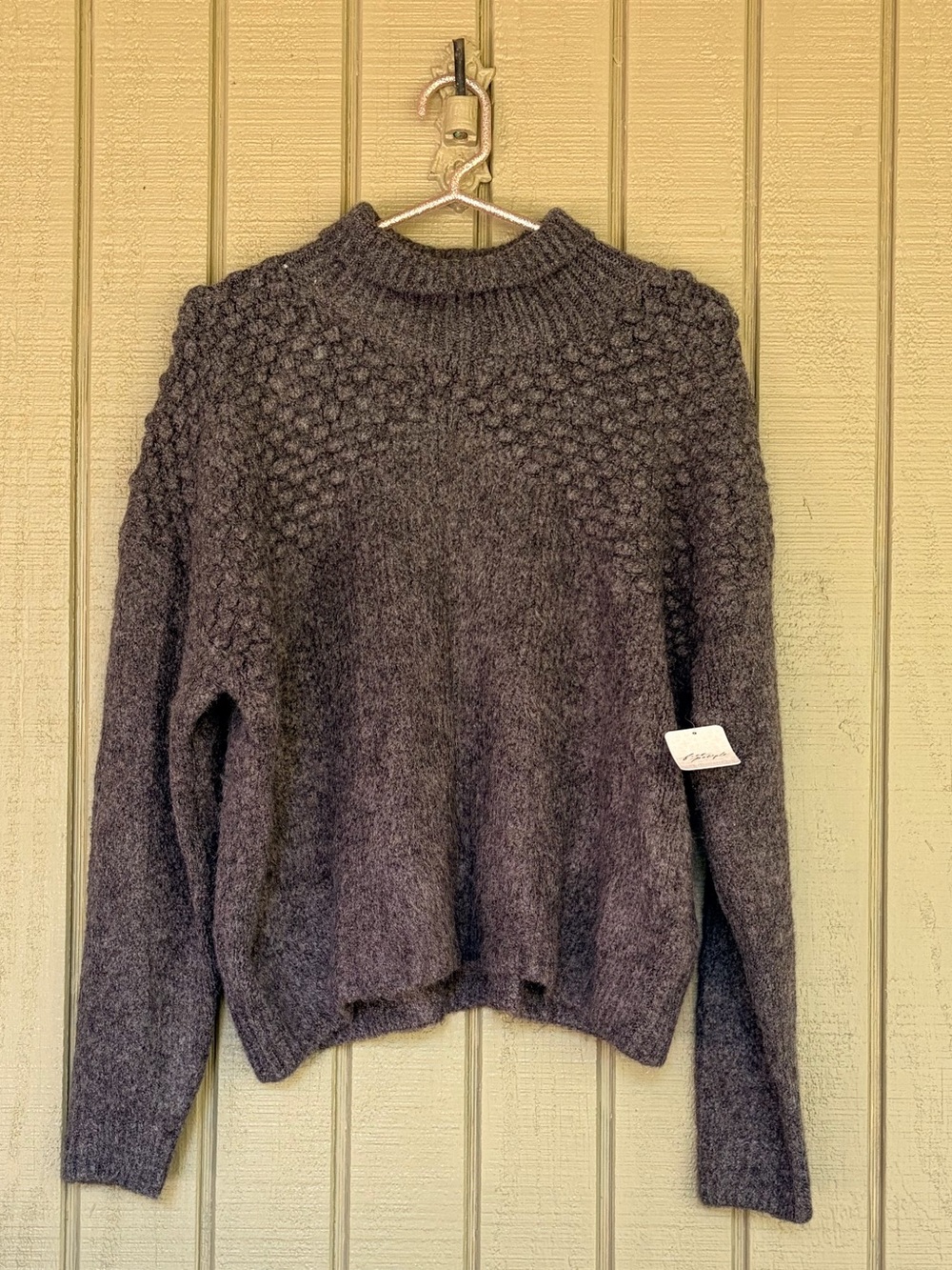Free People NWT Bradley Charcoal Gray Popcorn Bobble Knit Pullover Sweater L